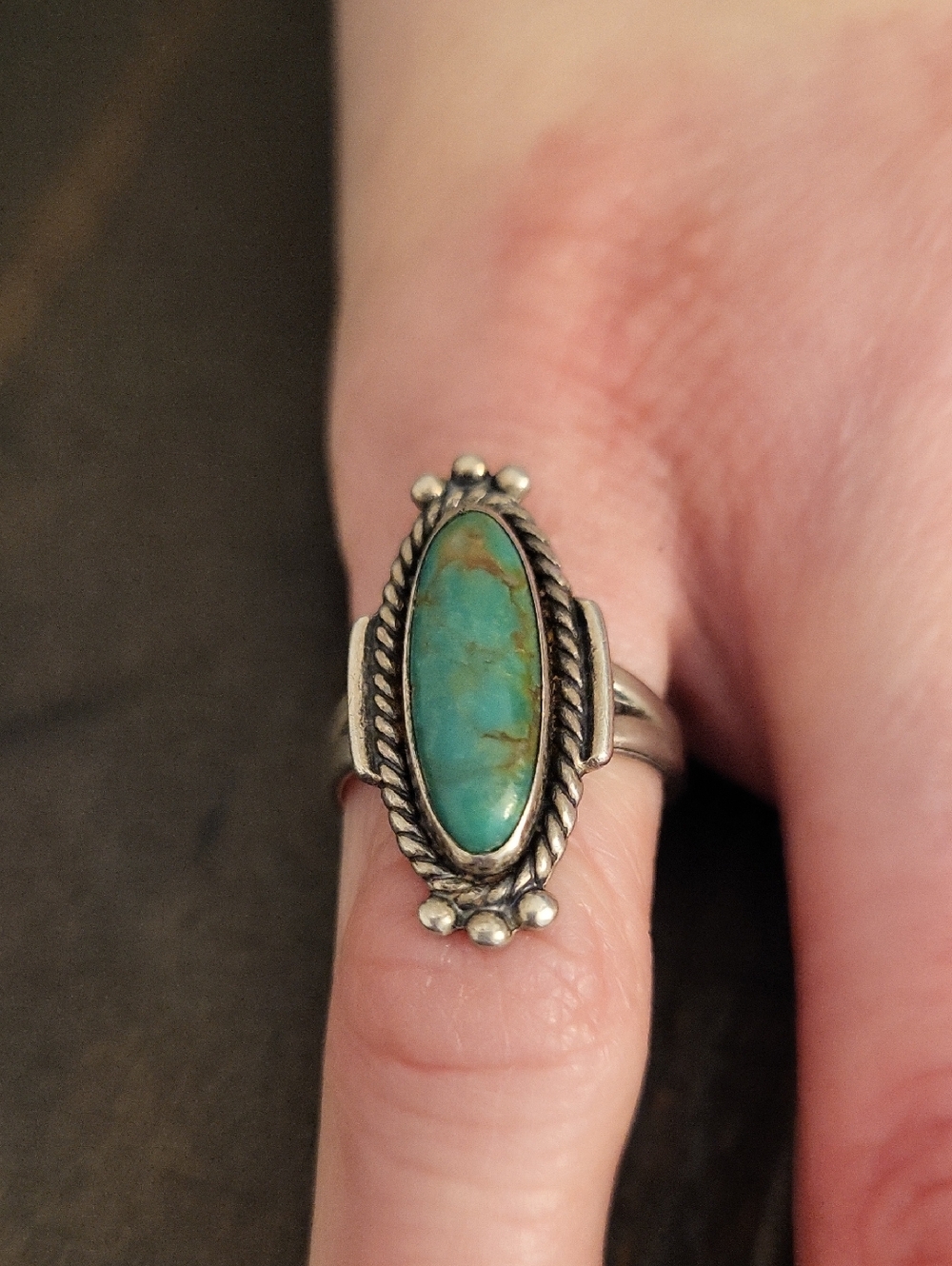 Sterling Silver Turquoise Marquise Ring - Blue Green Stone